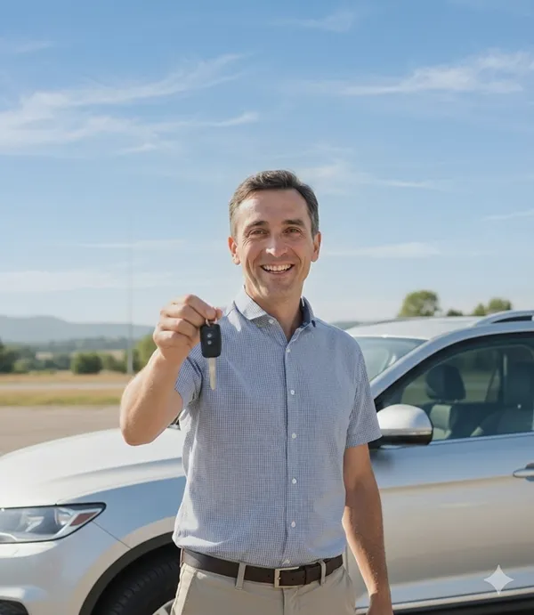 Cliente feliz com carro seminovo na Helinho Automóveis